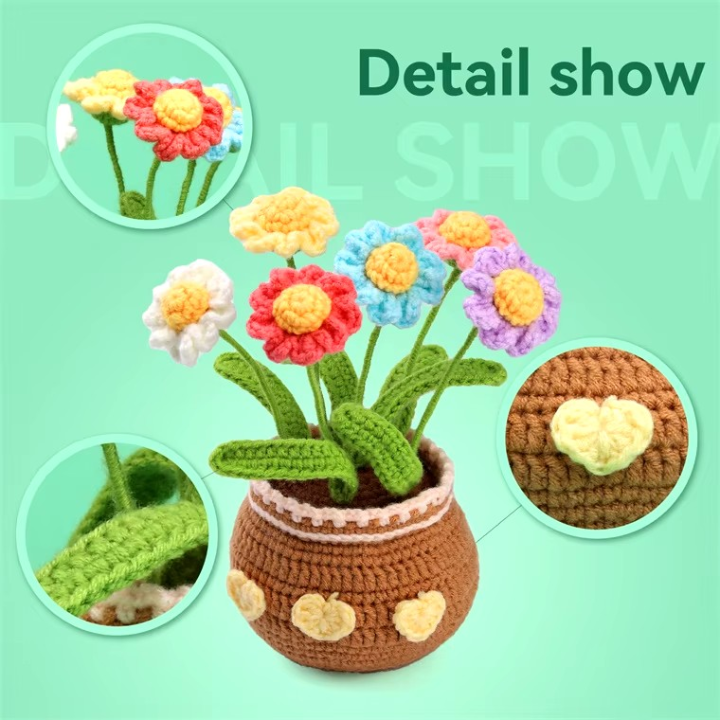 Raptor Home DIY Crochet Kit – Complete Daisy Flower Pot for Beginners
