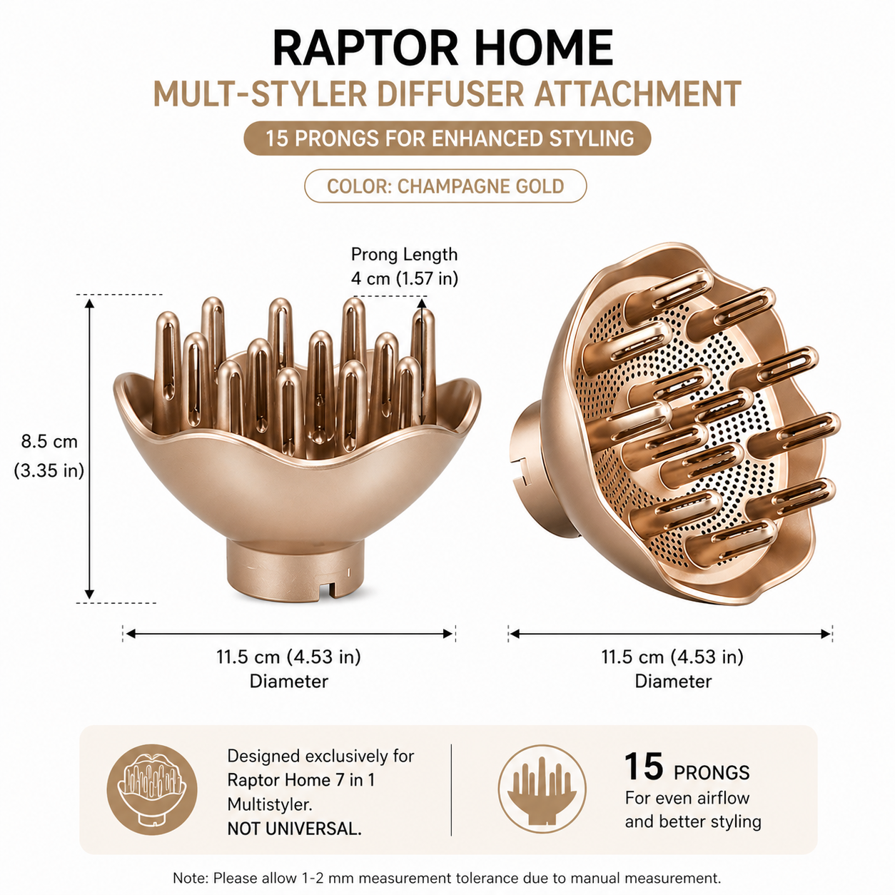 Diffuser attachment for Raptor Home 7-in-1 Multi Styler Wrap Flex