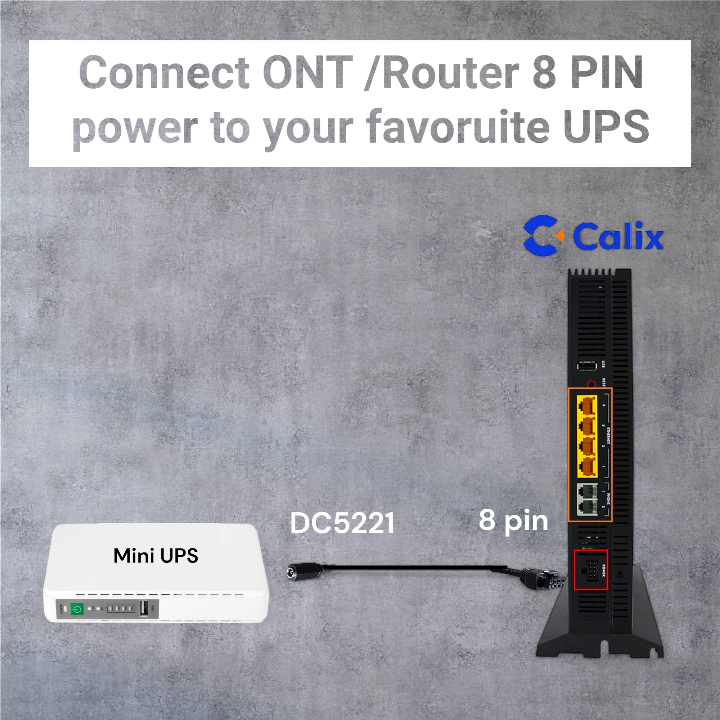 8 pin to DC 5221 UPS and Power Cable for Calix Routers and ONT