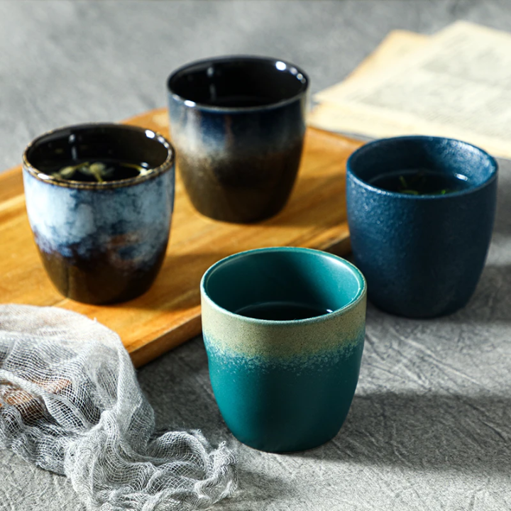 Set of 5 Japanese Kiln-Glazed Ceramic Tea & Coffee Cups - 150ml | Nature-Inspired Design | Gift Box Set