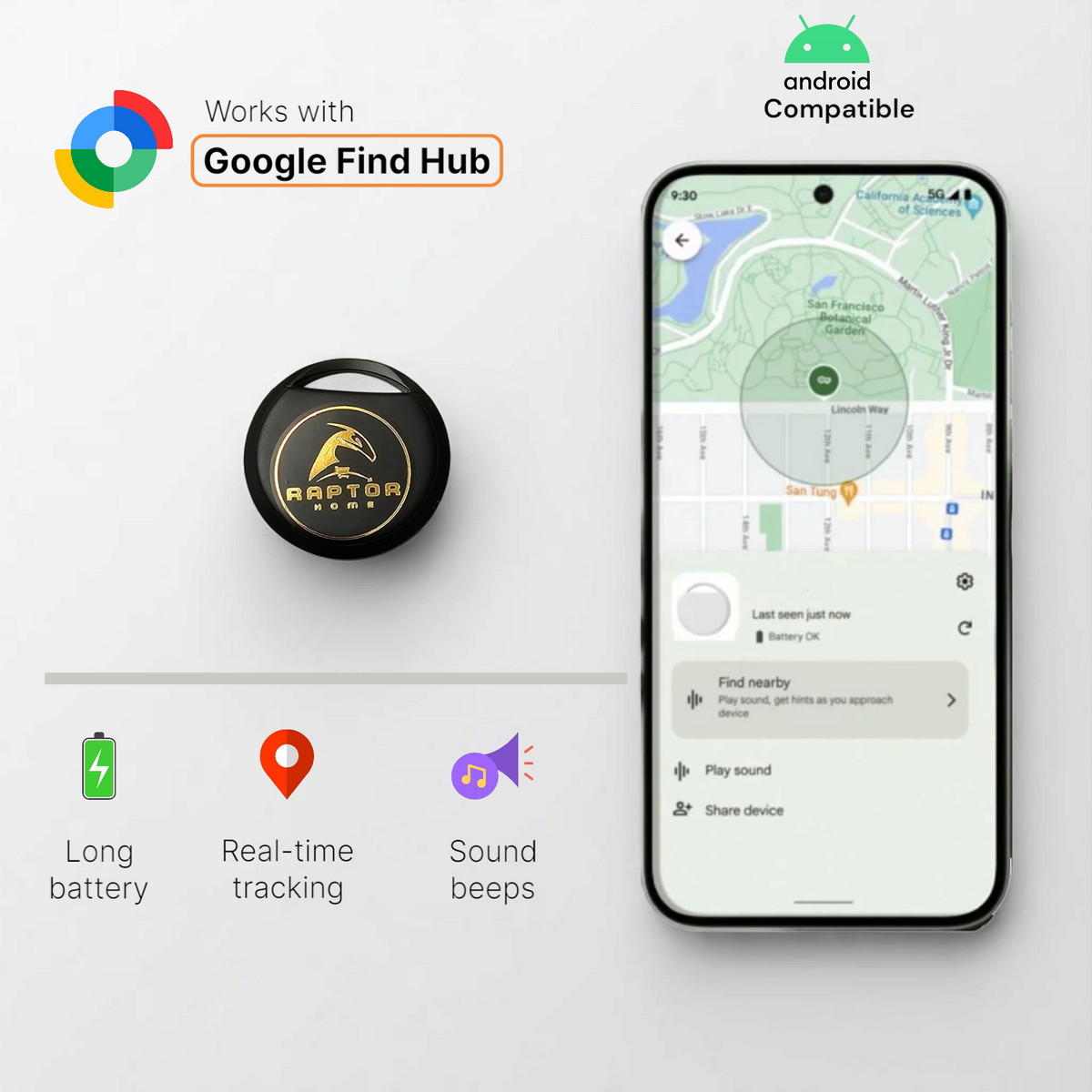 Raptor Home TrackTag – Android Bluetooth Tracker for Keys, Pets & Bags