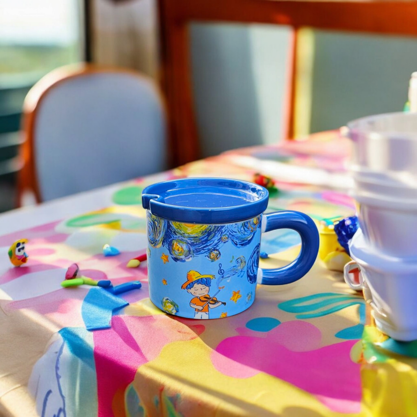 Raptor Home Kids' Ceramic Milk or Cereal Cup with Lid & Spoon 350ML