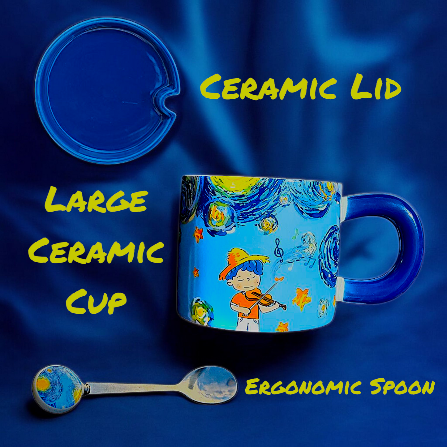 Raptor Home Kids' Ceramic Milk or Cereal Cup with Lid & Spoon 350ML