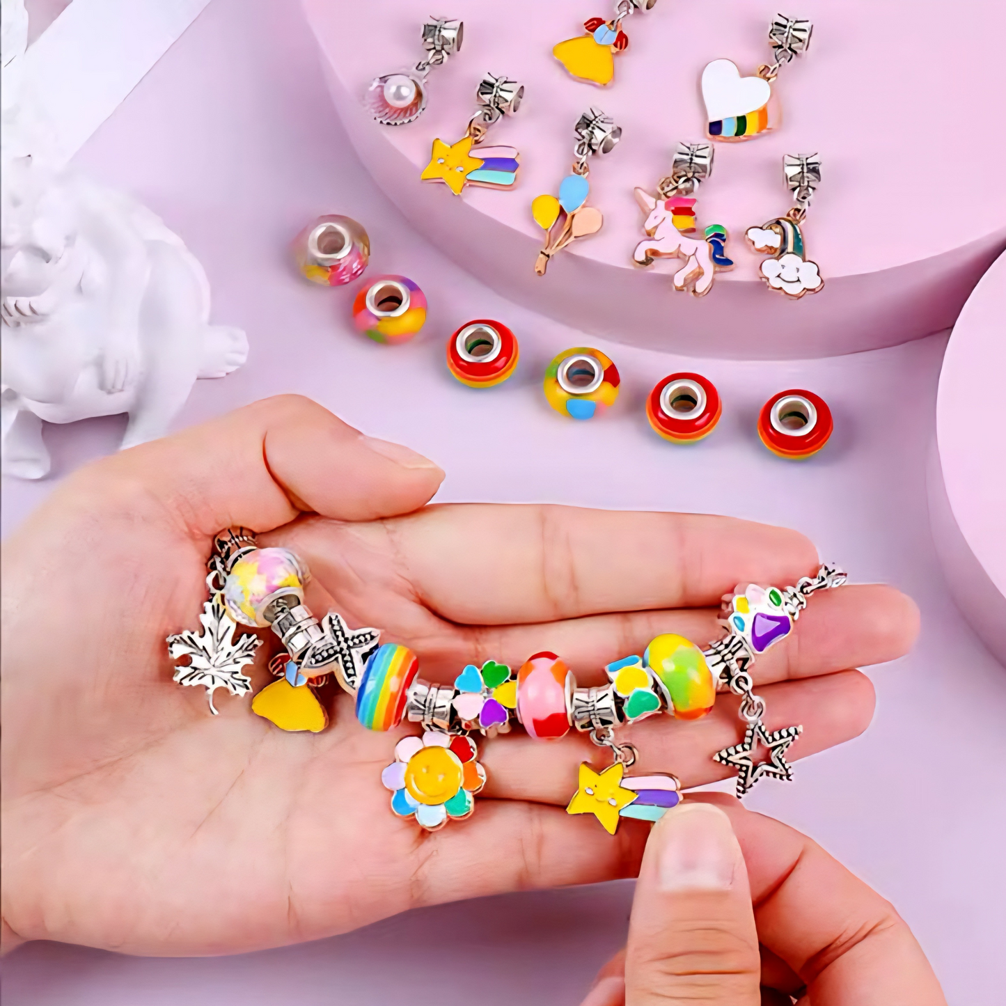 Raptor Home - Rainbow Color DIY Charm Bracelet & Necklace Kit with Storage Box
