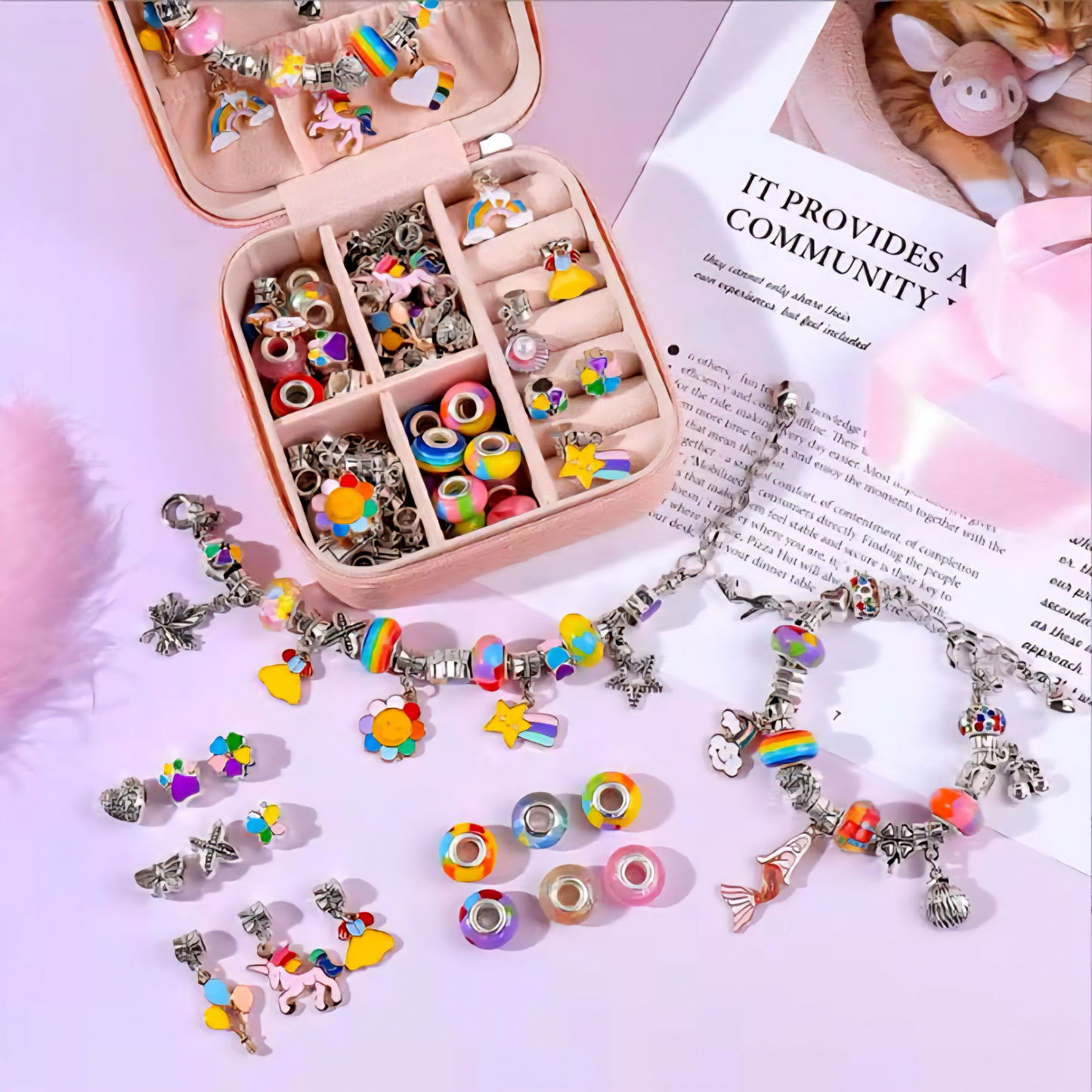 Raptor Home - Rainbow Color DIY Charm Bracelet & Necklace Kit with Storage Box