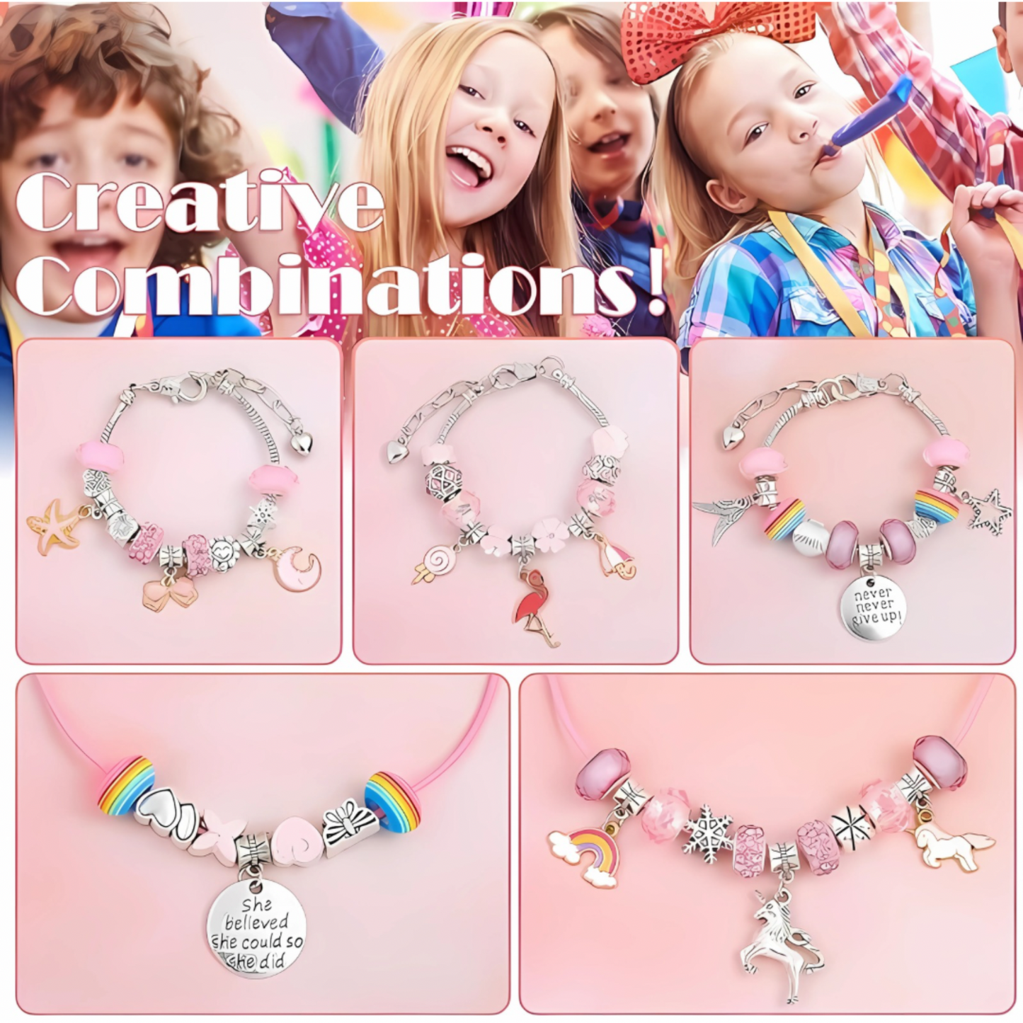Raptor Home - Rainbow Color DIY Charm Bracelet & Necklace Kit with Storage Box