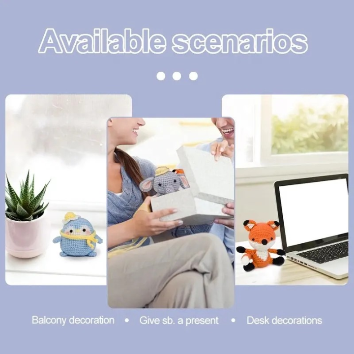 Raptor Home Beginner DIY Crochet Kit – Baby Penguin, Fox & Elephant
