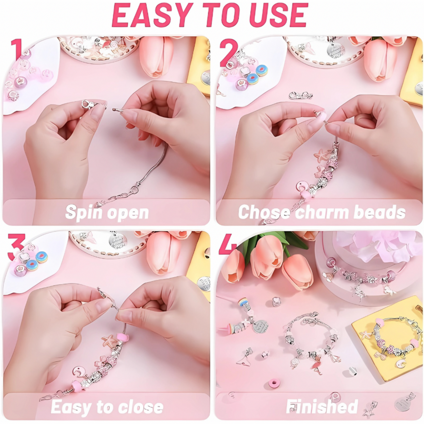 Raptor Home - Rainbow Color DIY Charm Bracelet & Necklace Kit with Storage Box