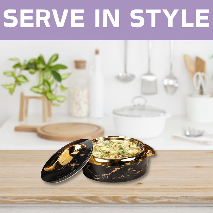 Raptor Home Set of 3 Marble-Design Thermo Casseroles - 1.5L, 2L, 2.5L | Built-In Insulation | Airtight & Lightweight