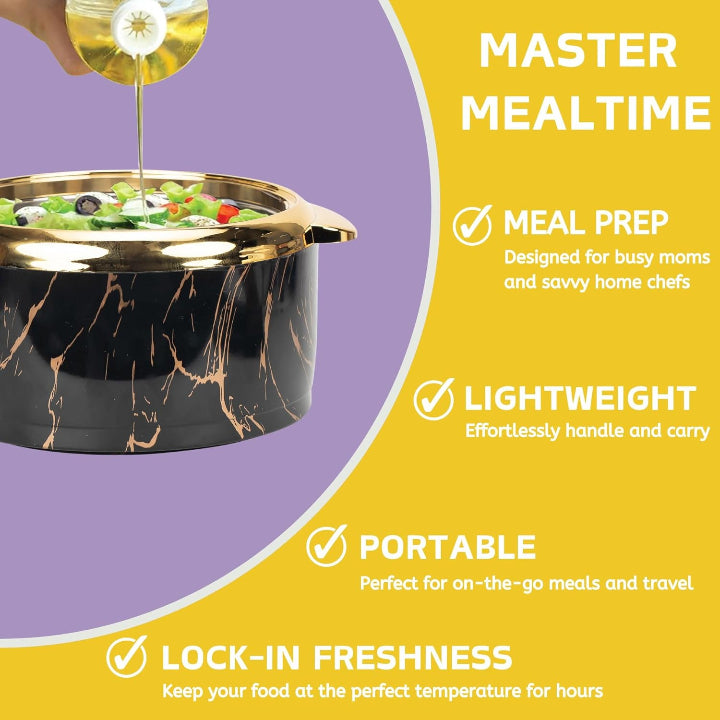 Raptor Home Set of 3 Marble-Design Thermo Casseroles - 1.5L, 2L, 2.5L | Built-In Insulation | Airtight & Lightweight