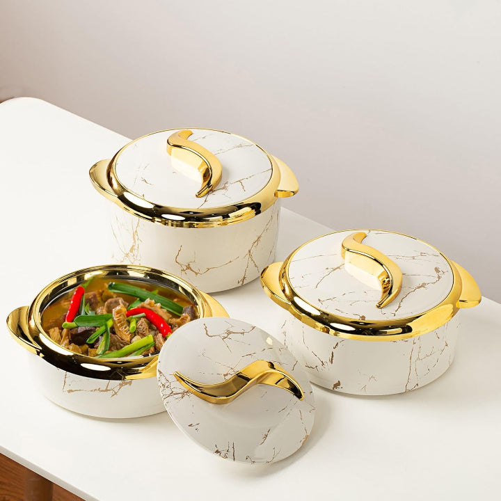 Raptor Home Set of 3 Marble-Design Thermo Casseroles - 1.5L, 2L, 2.5L | Built-In Insulation | Airtight & Lightweight
