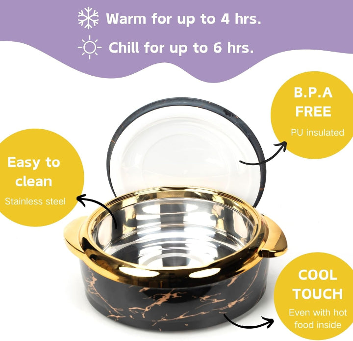 Raptor Home Set of 3 Marble-Design Thermo Casseroles - 1.5L, 2L, 2.5L | Built-In Insulation | Airtight & Lightweight
