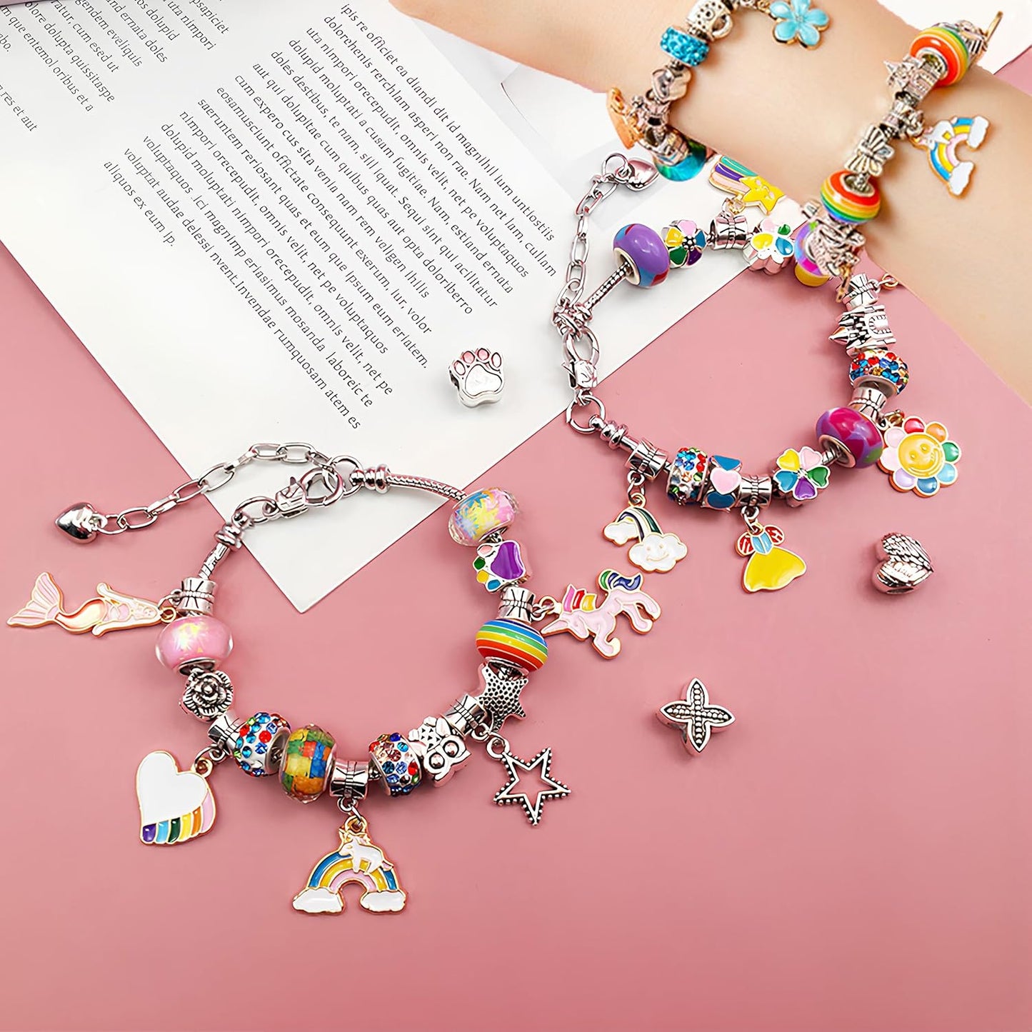 Raptor Home - Rainbow Color DIY Charm Bracelet & Necklace Kit with Storage Box