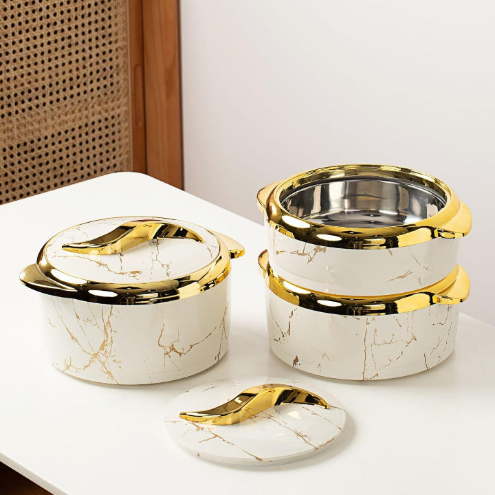 Raptor Home Set of 3 Marble-Design Thermo Casseroles - 1.5L, 2L, 2.5L | Built-In Insulation | Airtight & Lightweight