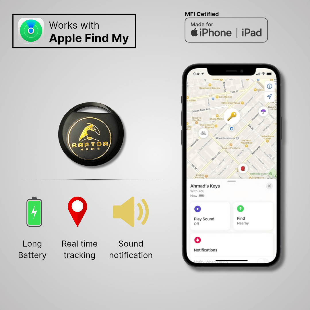 Raptor Home AirTag Alternative – MFi Certified Smart Tag for Apple Find My | Anti-Lost Bluetooth Tracker for Keys, Wallets, Bags & More