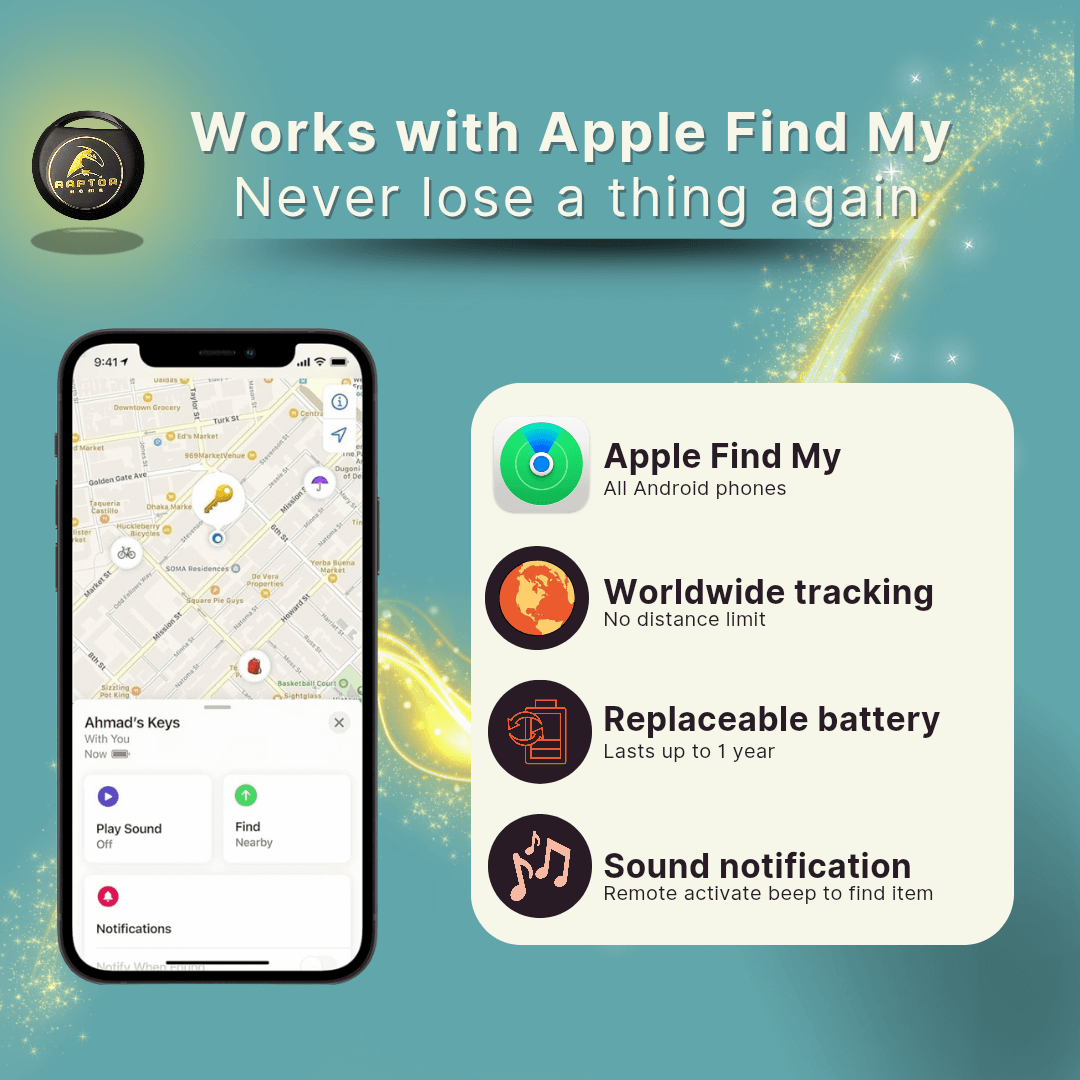 Raptor Home AirTag Alternative – MFi Certified Smart Tag for Apple Find My | Anti-Lost Bluetooth Tracker for Keys, Wallets, Bags & More