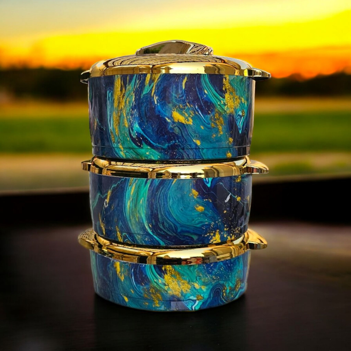 Raptor Home Set of 3 Marble-Design Thermo Casseroles - 1.5L, 2L, 2.5L | Built-In Insulation | Airtight & Lightweight