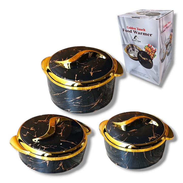 Raptor Home Set of 3 Marble-Design Thermo Casseroles - 1.5L, 2L, 2.5L | Built-In Insulation | Airtight & Lightweight