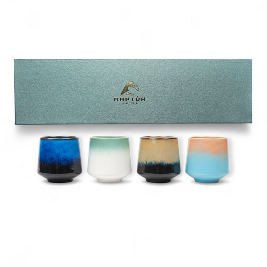 Raptor Home Set of 4 Japanese Glaze Tea & Coffee Cups – 150ml Vintage Gift Set
