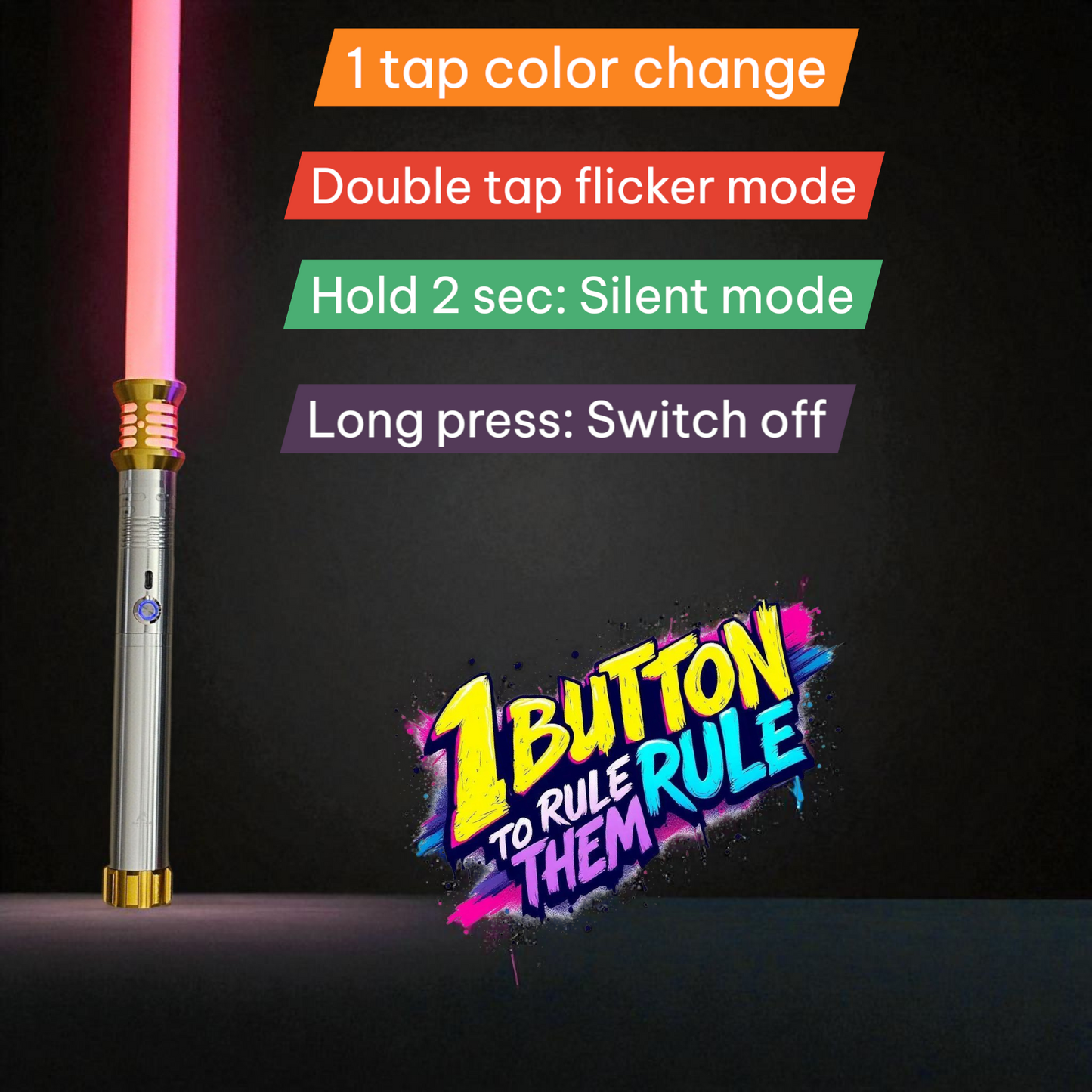 Raptor Home - Real Jedi Metal Lightsaber - 15RGB Long Handle (New Beginnings Series)