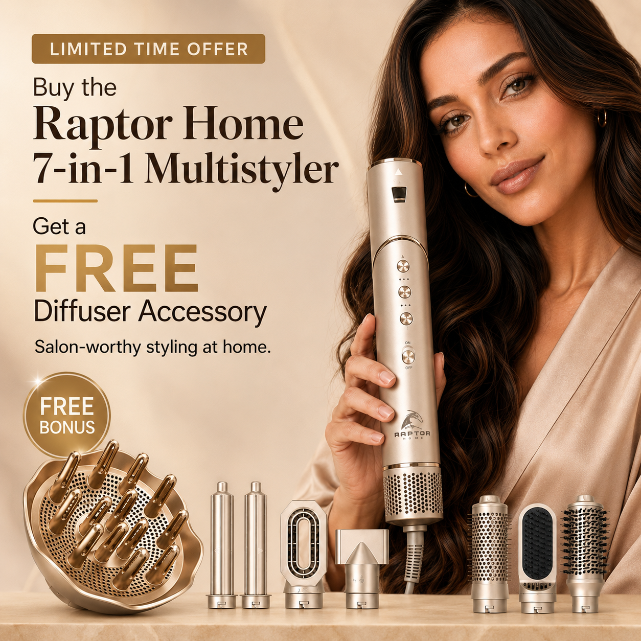 Raptor Home 7 in 1 Multi Hair Styler Wrap Flex (Special Offer: Free Diffuser)
