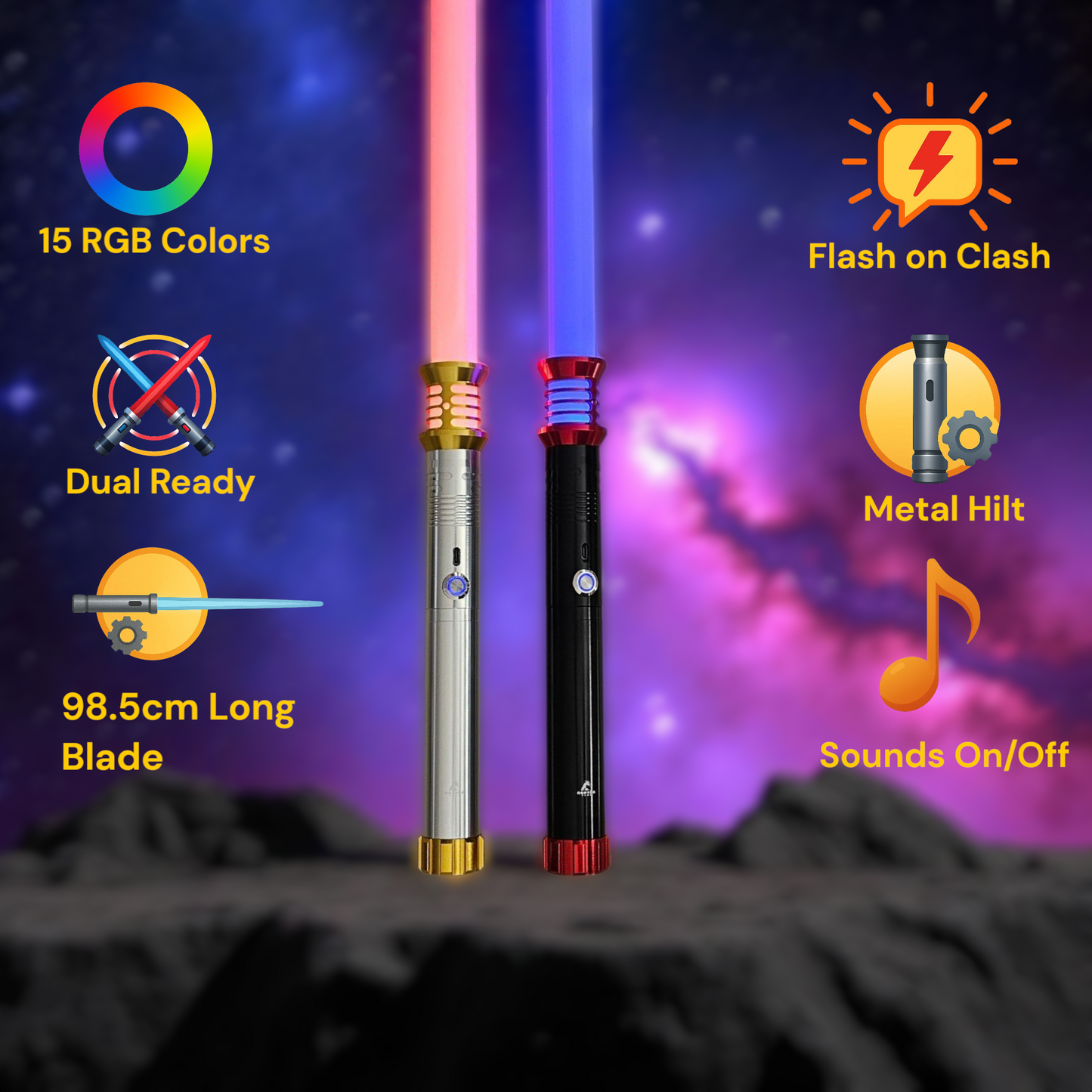 Raptor Home - Real Jedi Metal Lightsaber - 15RGB Long Handle (New Beginnings Series)